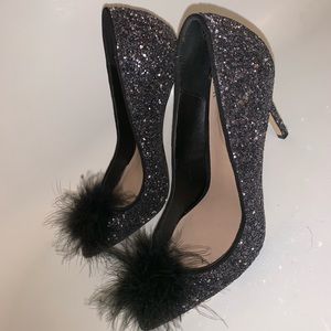 all black glitter heels